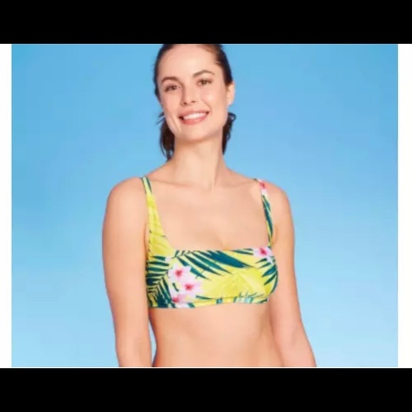 Kona Sol Other - Square Neck Bikini Top  - Yellow Tropical Print
